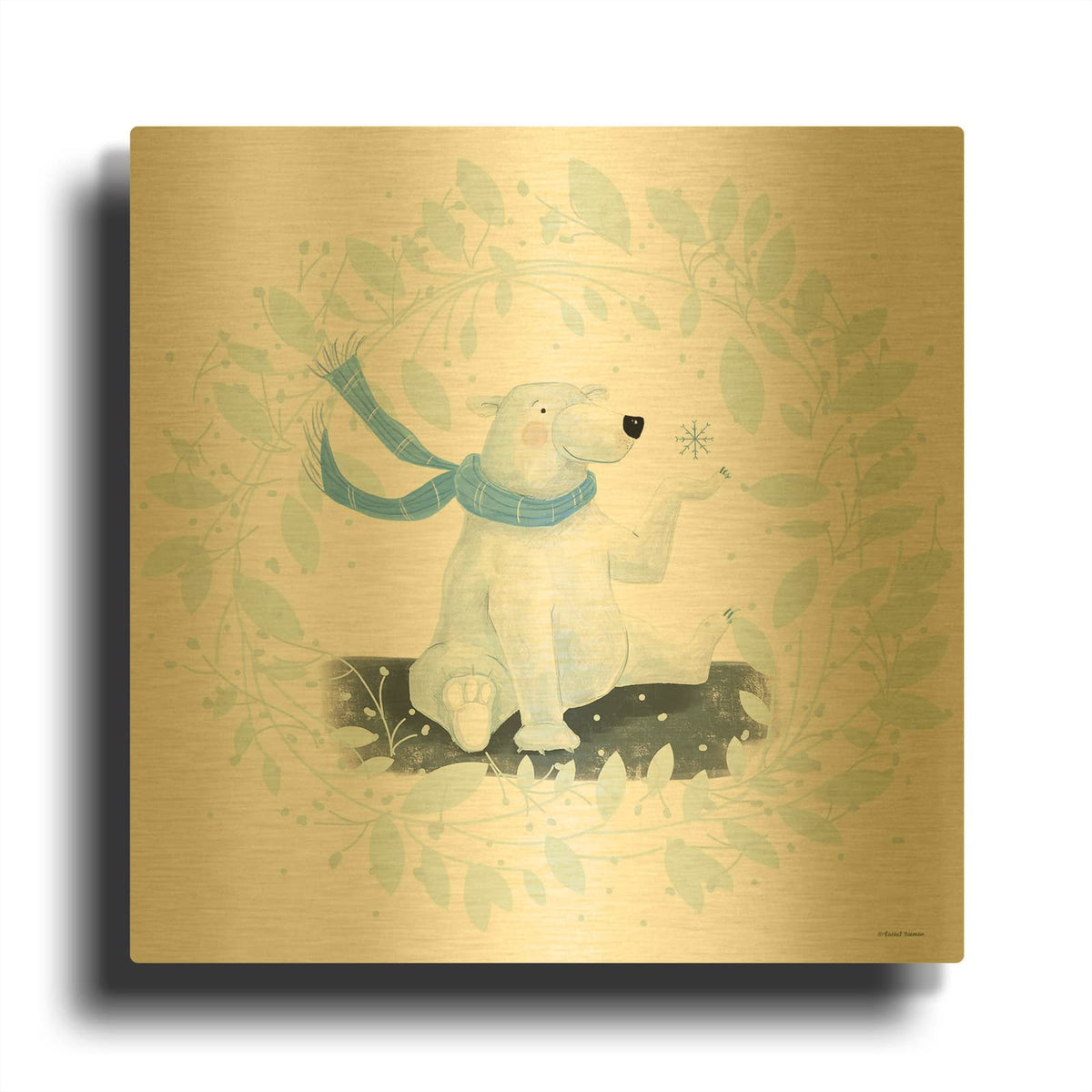 'Polar Bear Holiday' By Rachel Nieman Gold Metal Wall Art