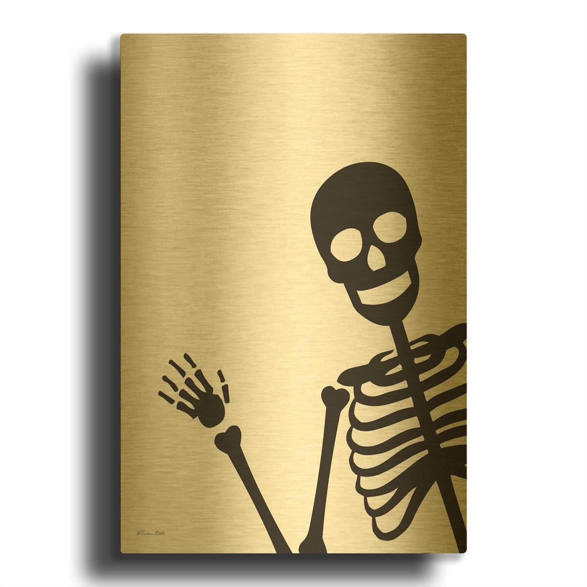 'Peek-a-boo Skeleton' By Susan Ball Gold Metal Wall Art
