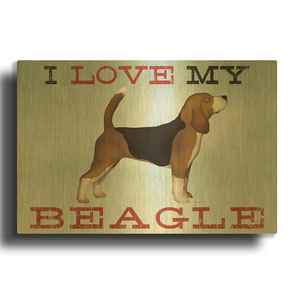 'Beagle Canoe - I Love My Beagle II' By Ryan Fowler Gold Metal Wall Art