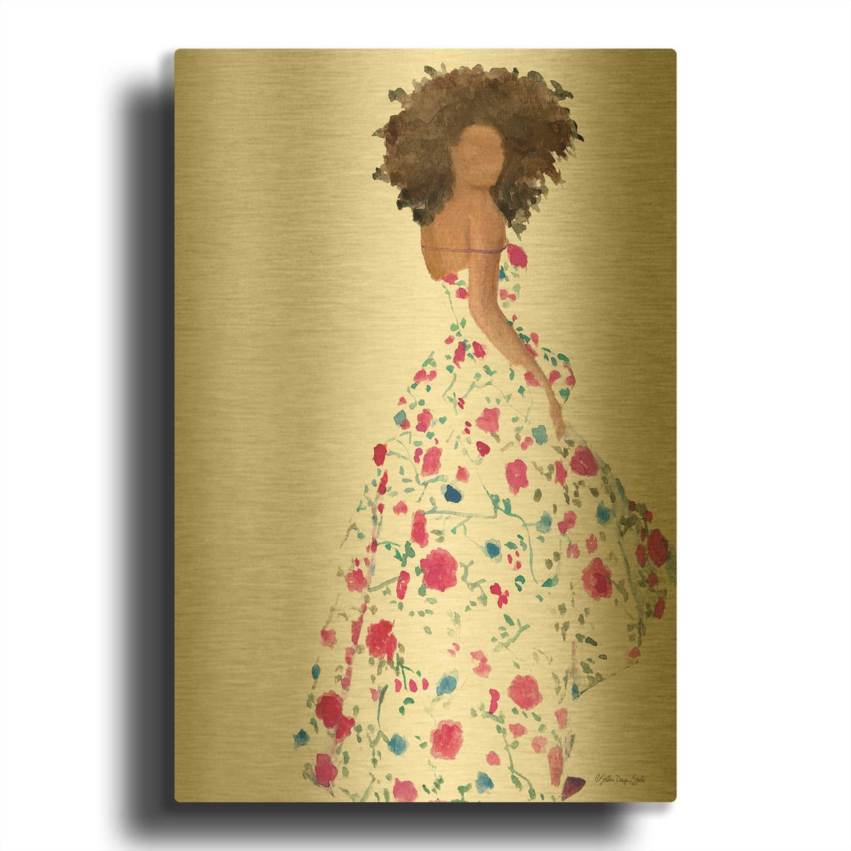'Floral Gown 1' By Stellar Design Studio Gold Metal Wall Art