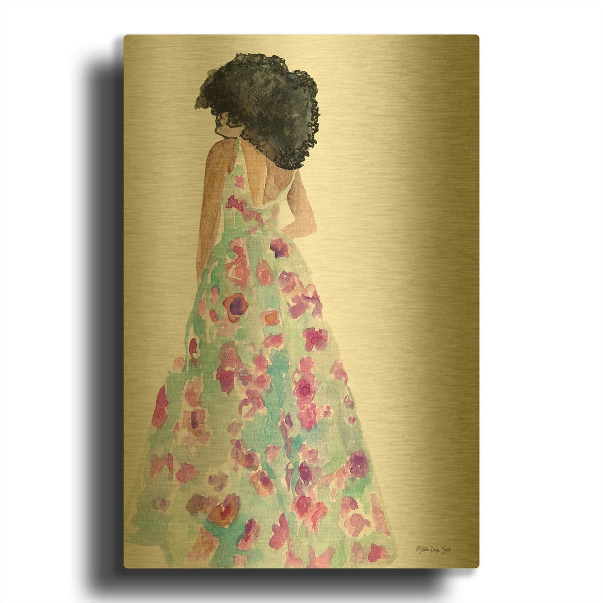 'Floral Gown 2' By Stellar Design Studio Gold Metal Wall Art