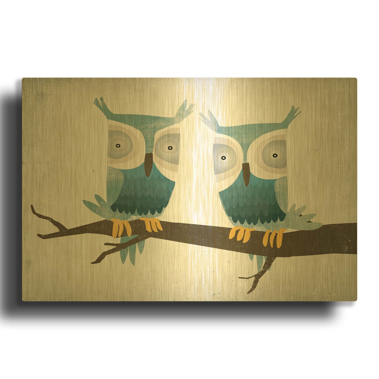'Tan Owls Bright' By Ryan Fowler Gold Metal Wall Art