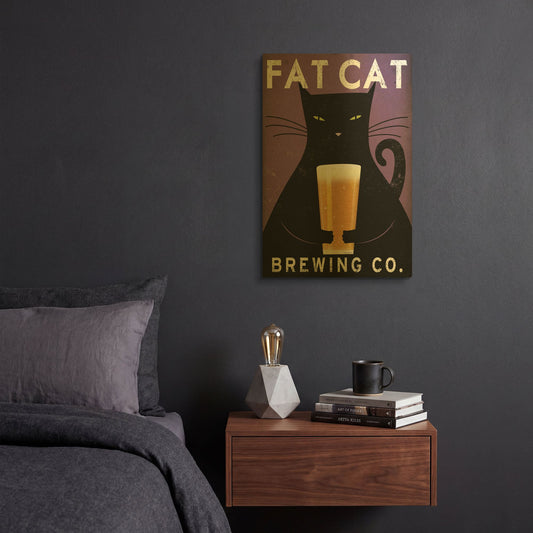 'Cat Brewing no City' By Ryan Fowler Gold Metal Wall Art