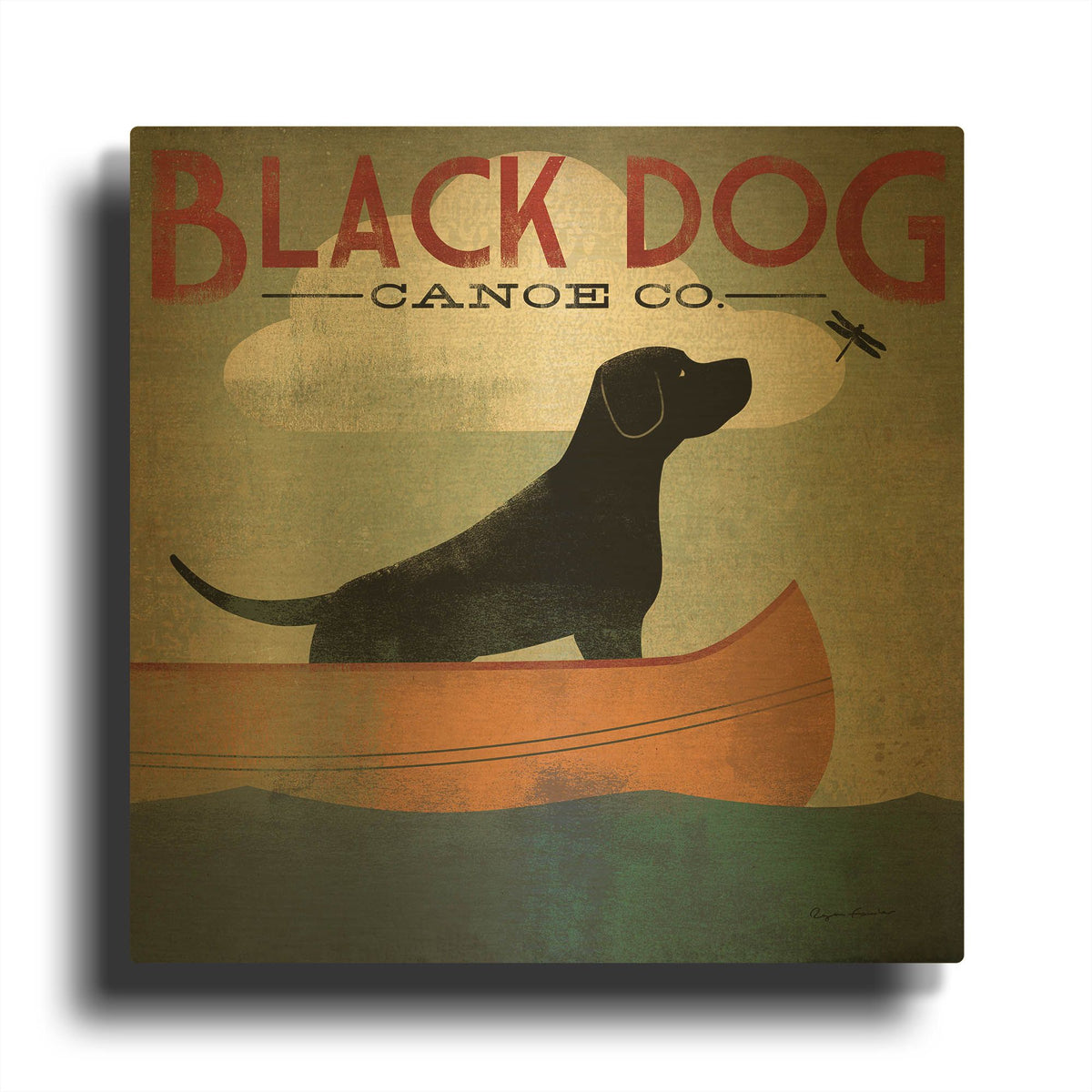 'Black Dog Canoe' By Ryan Fowler Gold Metal Wall Art
