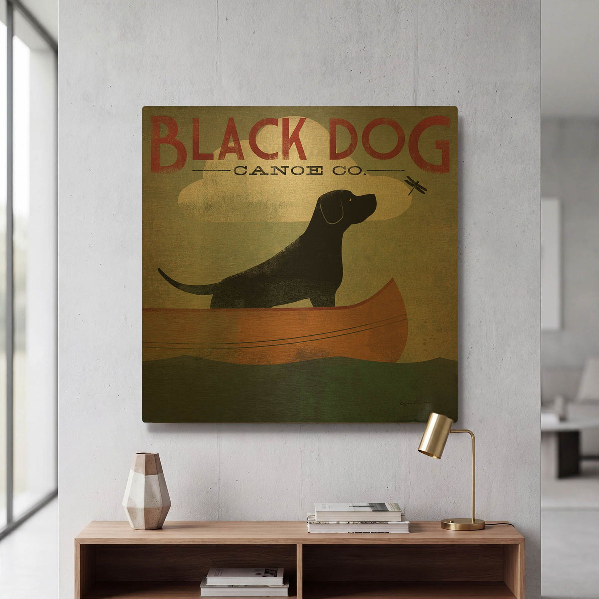 'Black Dog Canoe' By Ryan Fowler Gold Metal Wall Art