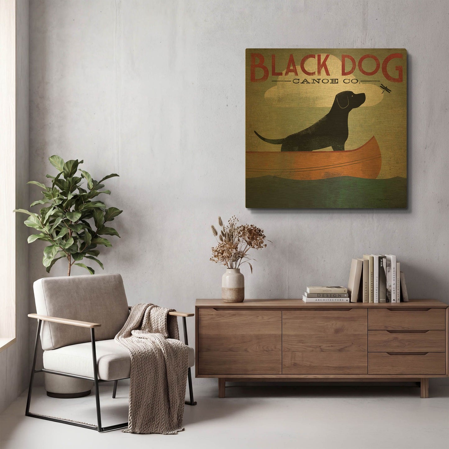 'Black Dog Canoe' By Ryan Fowler Gold Metal Wall Art