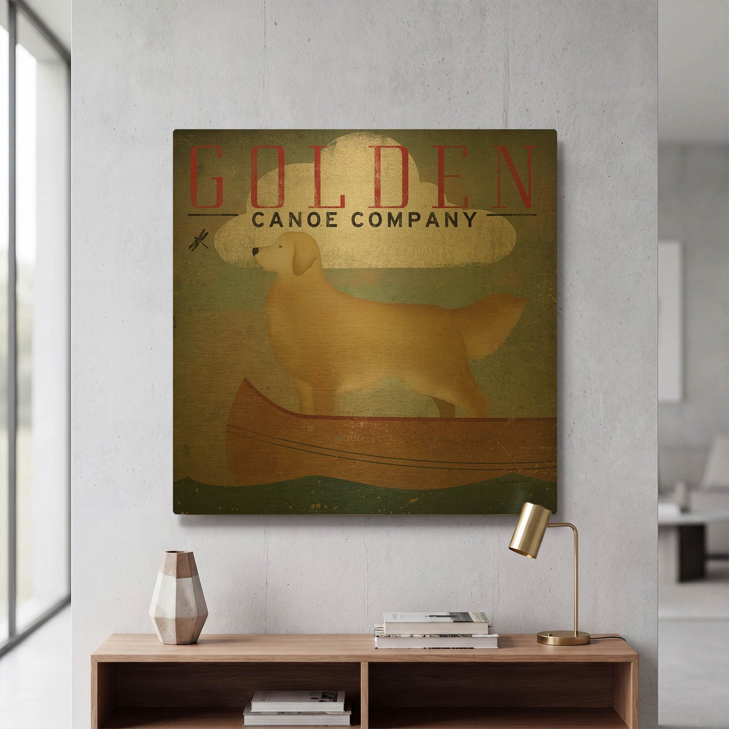 'Golden Dog Canoe Co' By Ryan Fowler Gold Metal Wall Art
