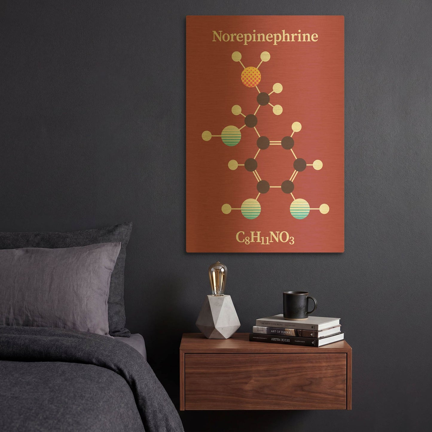 'Norepinephrine Molecule 2' By Maxim Gold Metal Wall Art