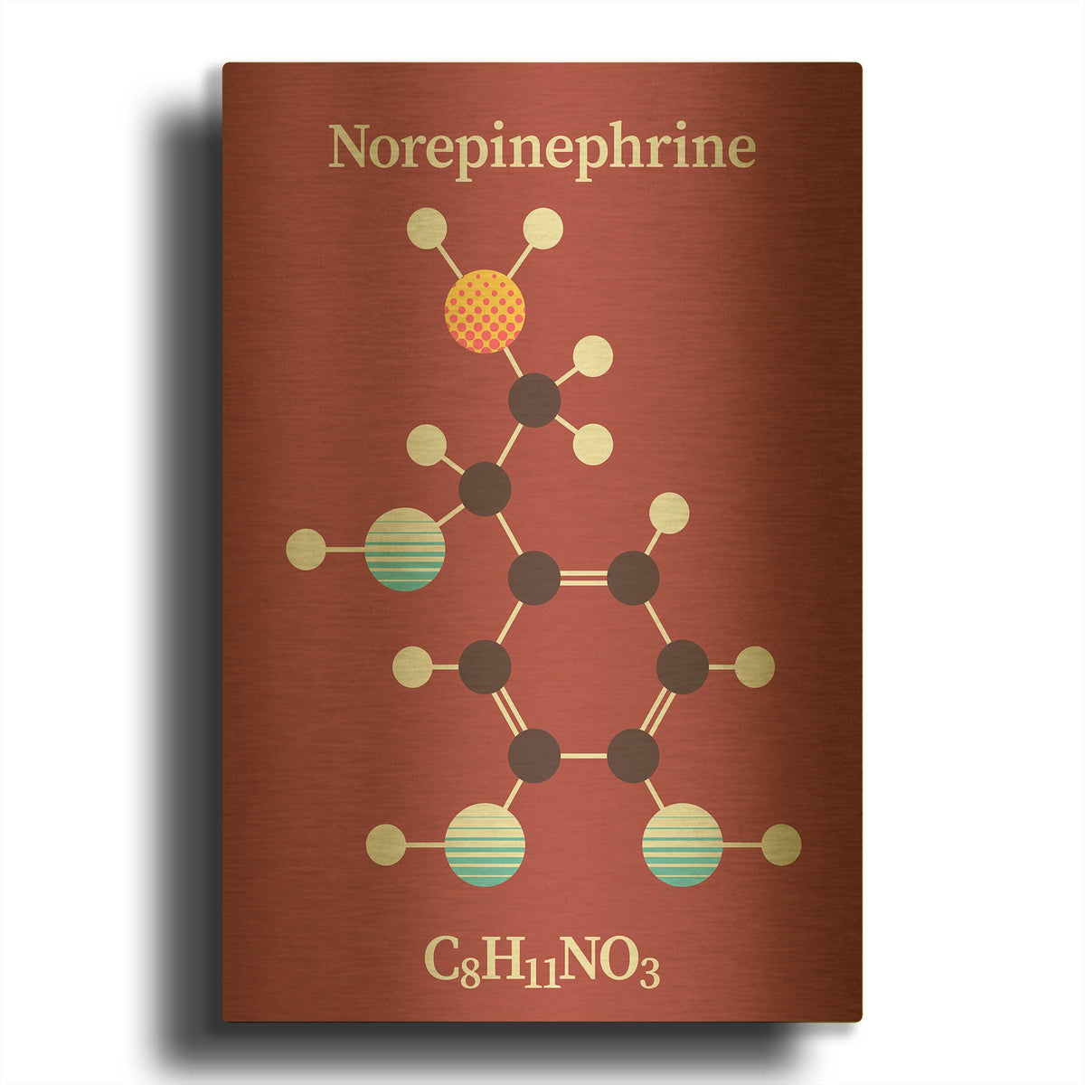 'Norepinephrine Molecule 2' By Maxim Gold Metal Wall Art