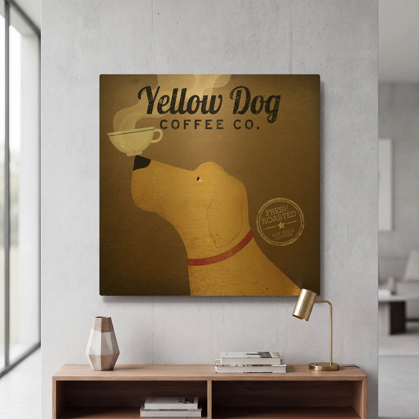 'Yellow Dog Coffee Co' By Ryan Fowler Gold Metal Wall Art