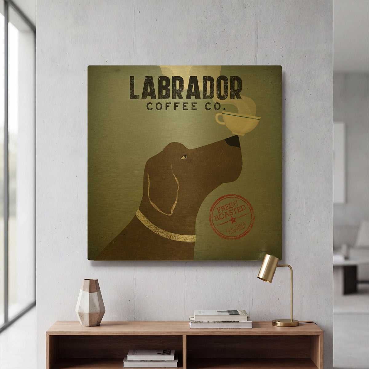 'Labrador Coffee Co' By Ryan Fowler Gold Metal Wall Art