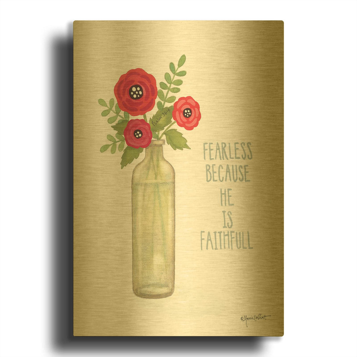 'Red Blossoms - Be Fearless' By Annie LaPoint Gold Metal Wall Art