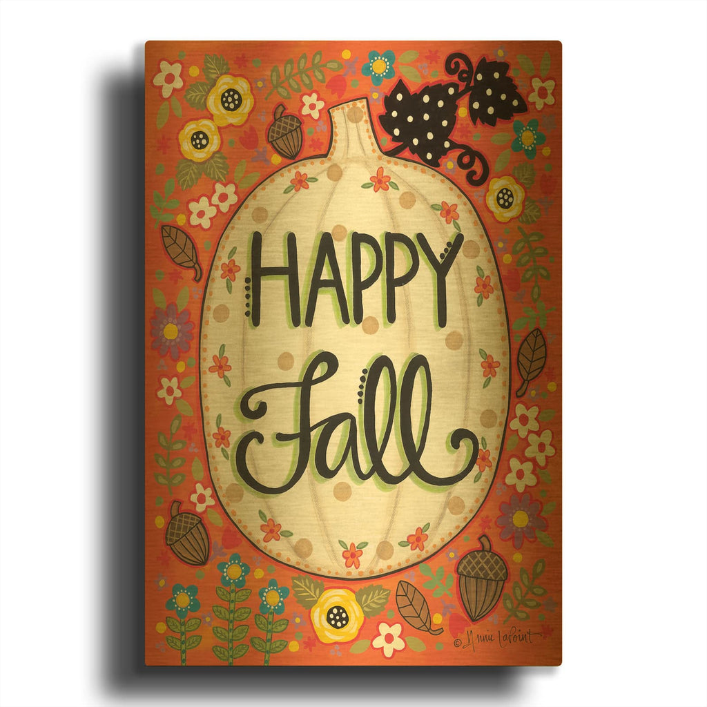 'Happy Fall Pumpkin' By Annie LaPoint Gold Metal Wall Art