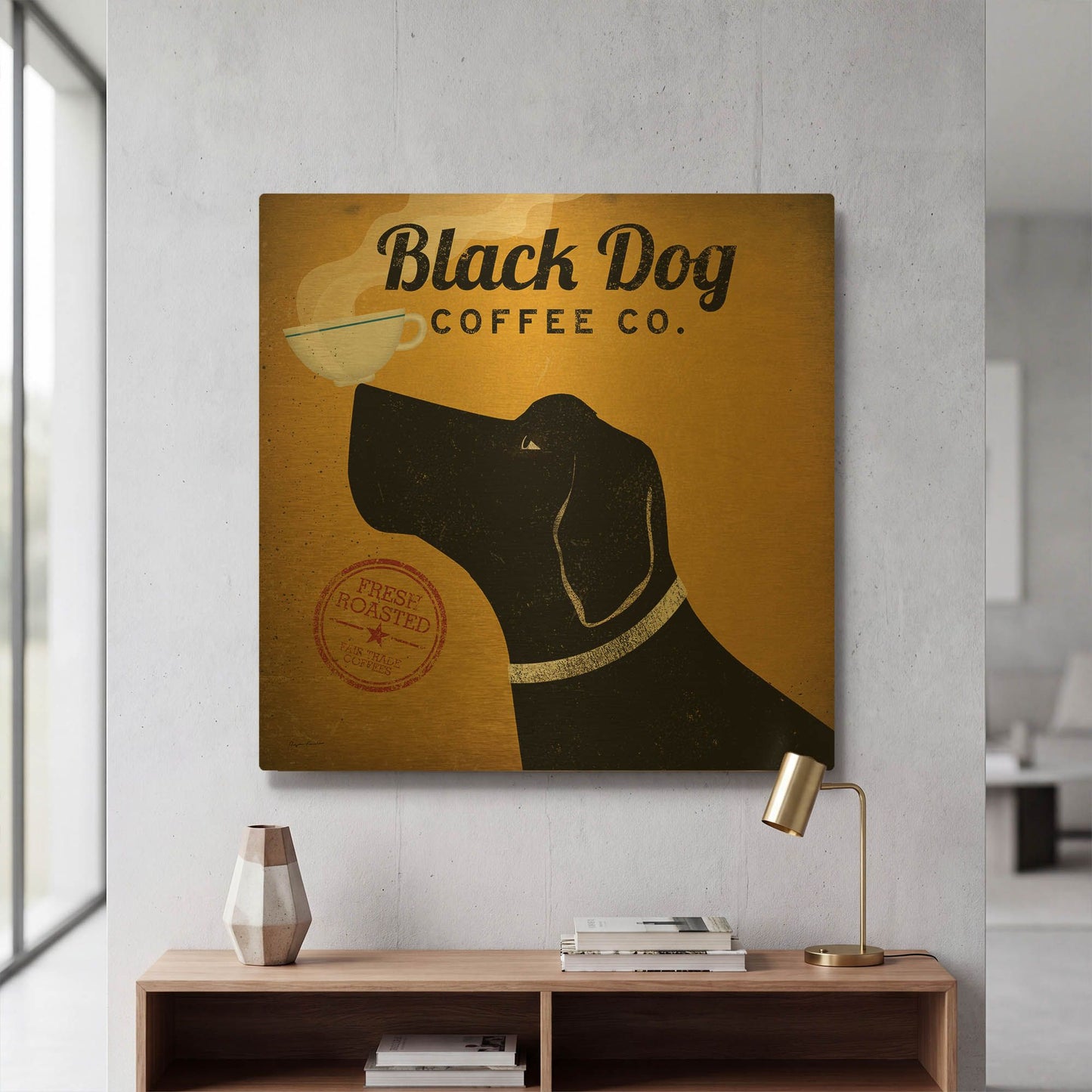 'Black Dog Coffee Co' By Ryan Fowler Gold Metal Wall Art