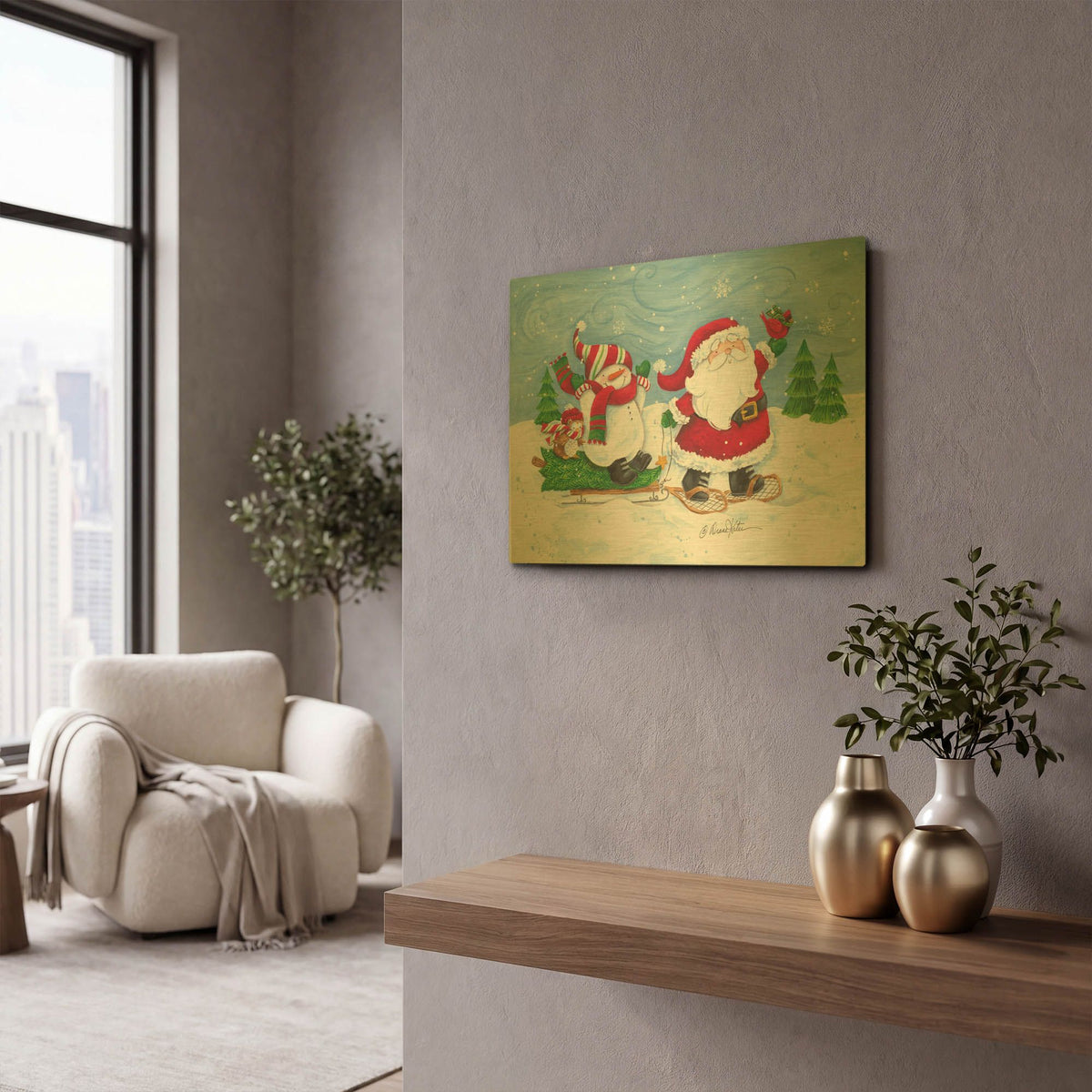 'Getting the Christmas Tree' By Diane Kater Gold Metal Wall Art