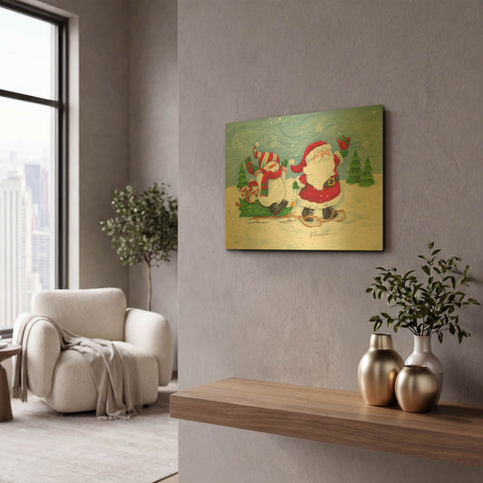 'Getting the Christmas Tree' By Diane Kater Gold Metal Wall Art