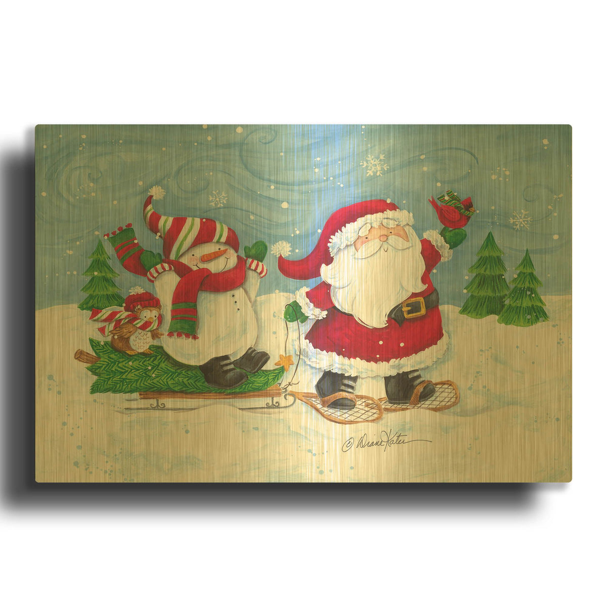 'Getting the Christmas Tree' By Diane Kater Gold Metal Wall Art