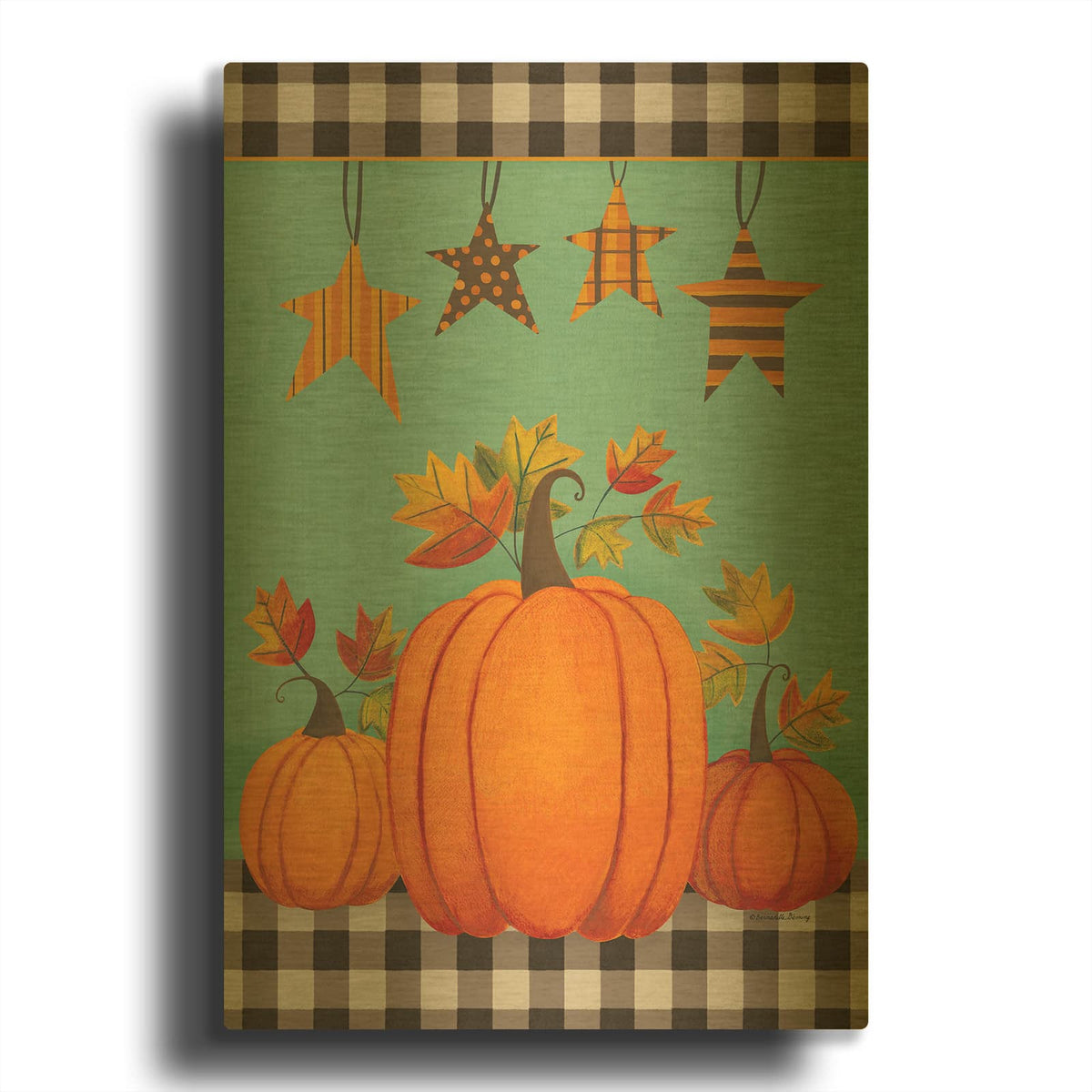 'Pumpkins & Stars' By Bernadette Deming Gold Metal Wall Art
