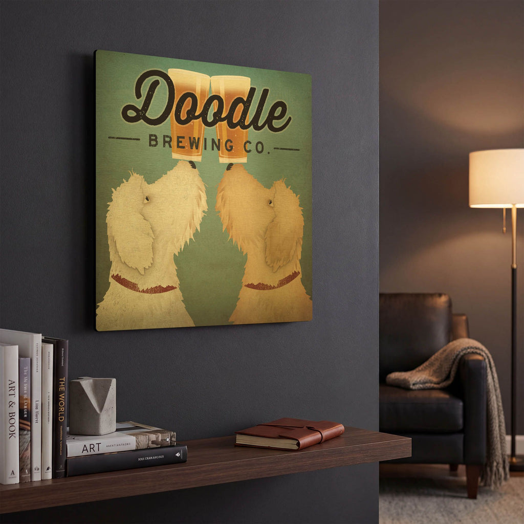 'Doodle Beer Double' By Ryan Fowler Gold Metal Wall Art