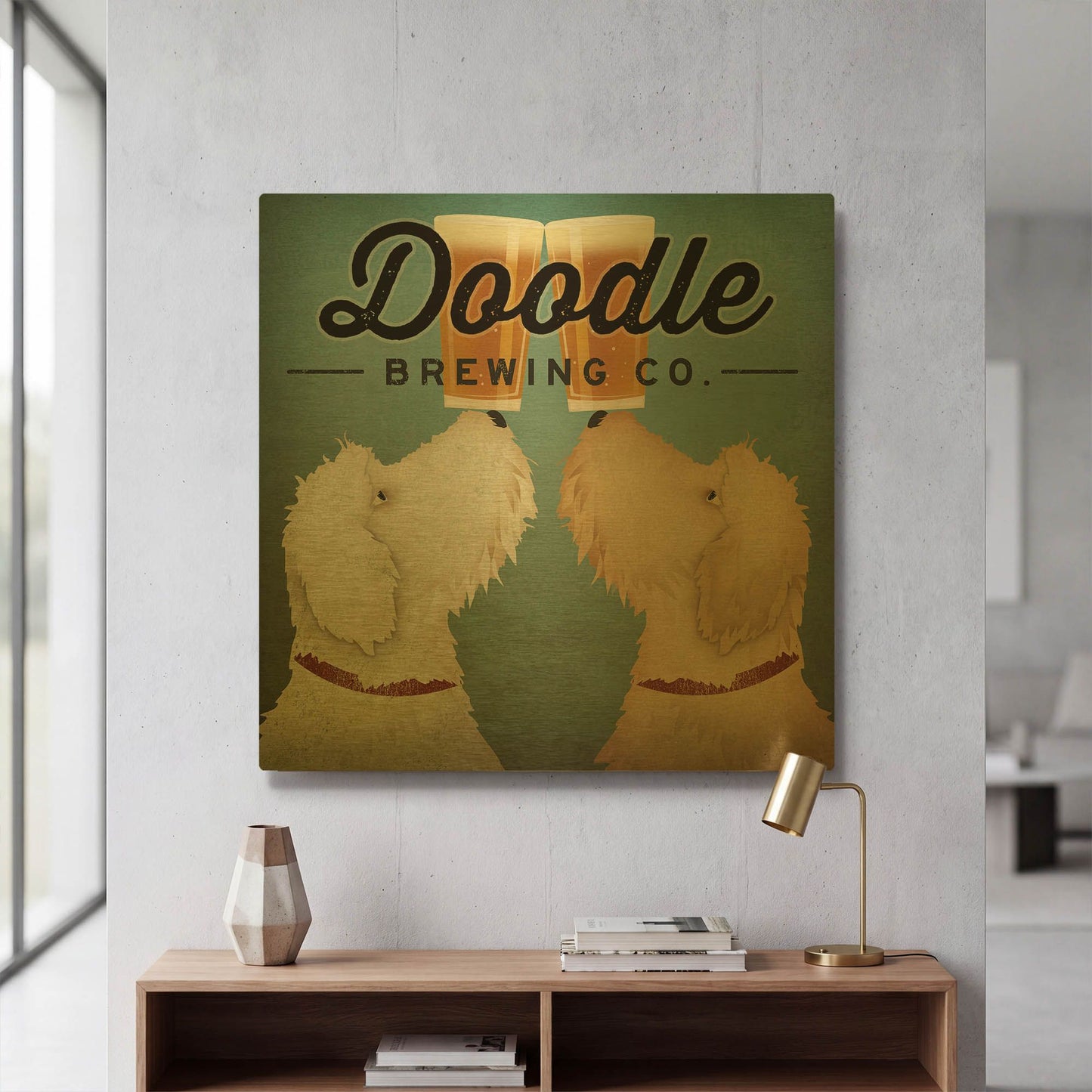 'Doodle Beer Double' By Ryan Fowler Gold Metal Wall Art