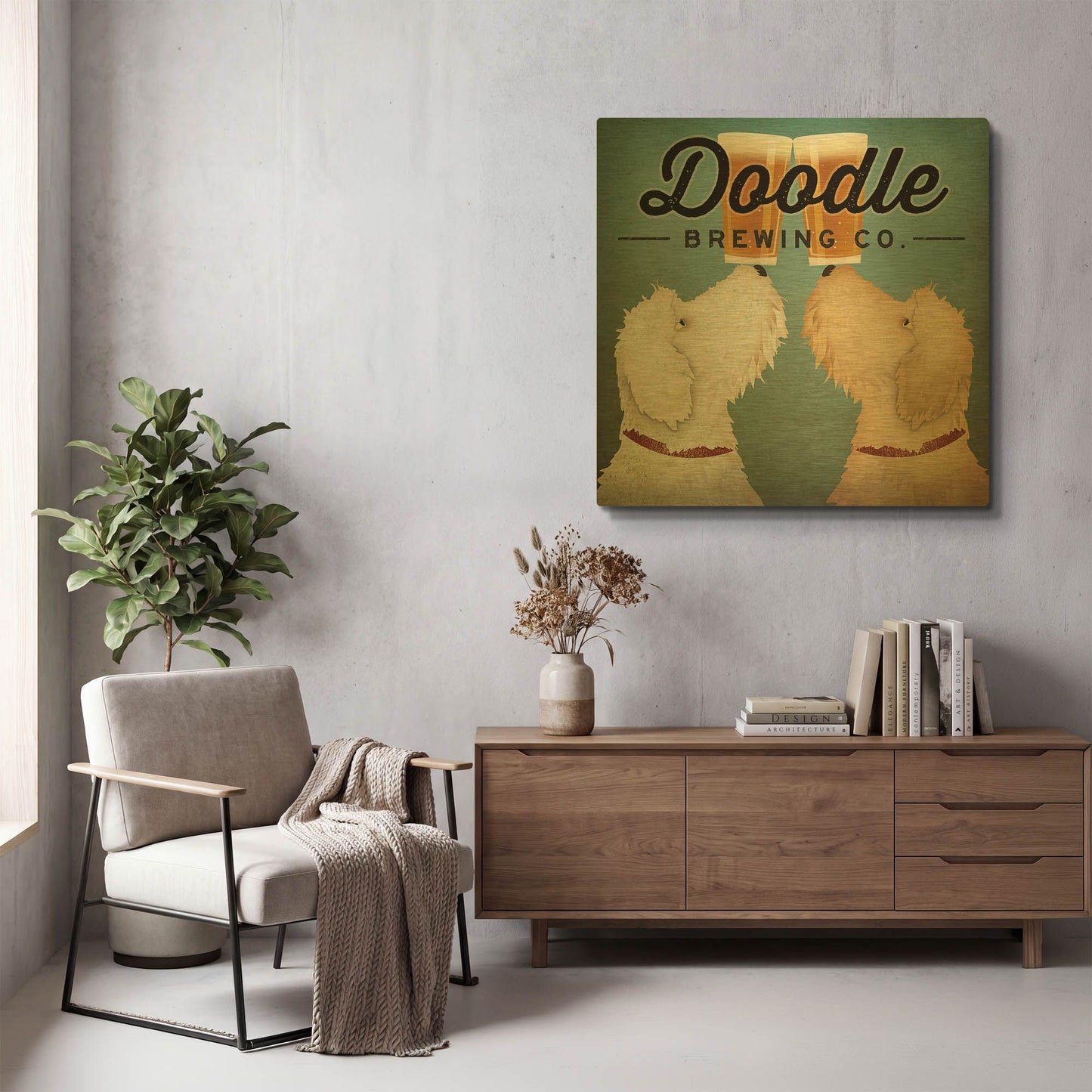 'Doodle Beer Double' By Ryan Fowler Gold Metal Wall Art