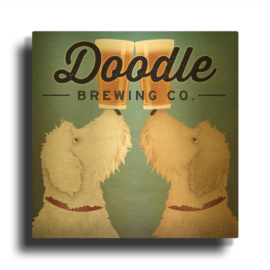 'Doodle Beer Double' By Ryan Fowler Gold Metal Wall Art