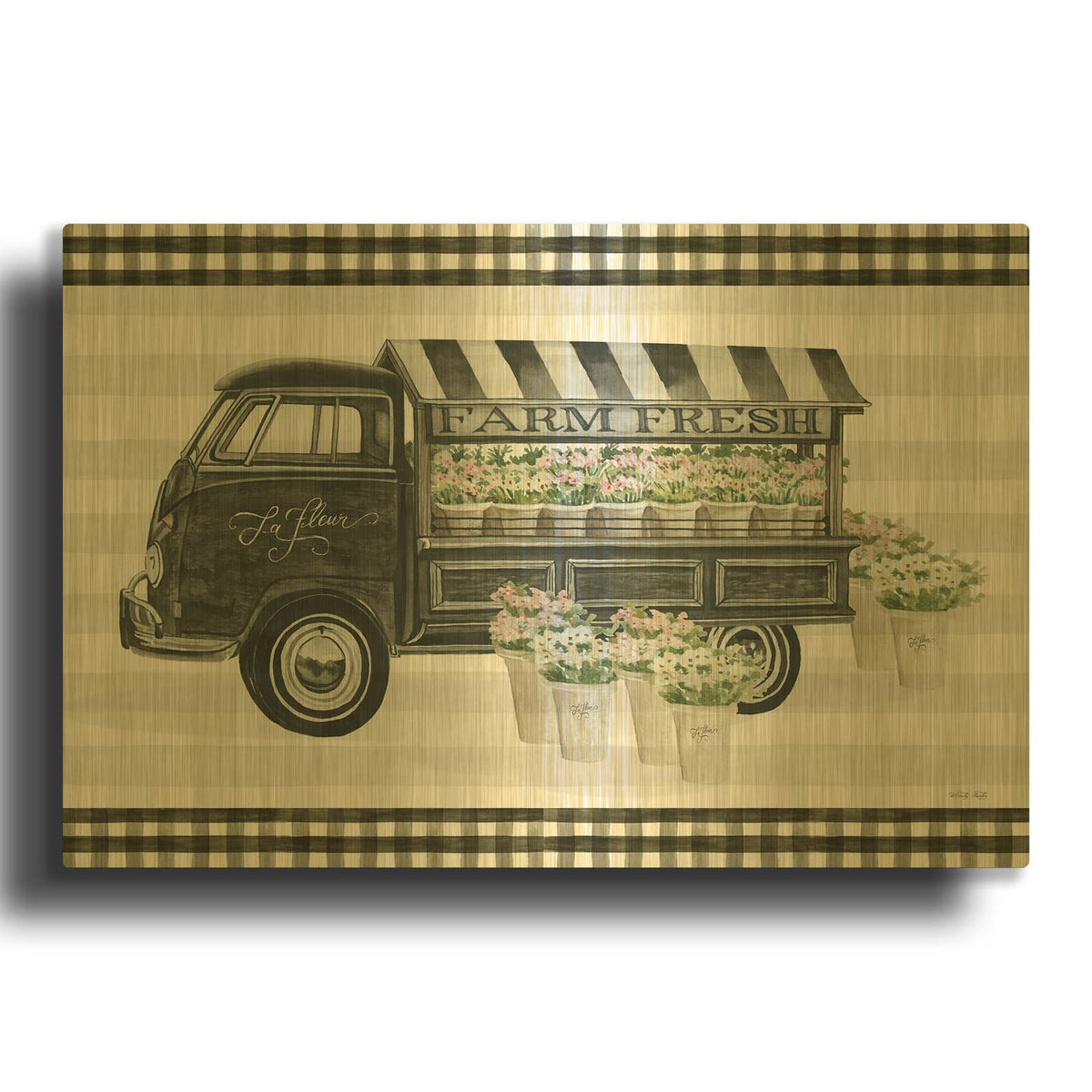 'Farm Fresh Flower Truck' By Cindy Jacobs Gold Metal Wall Art