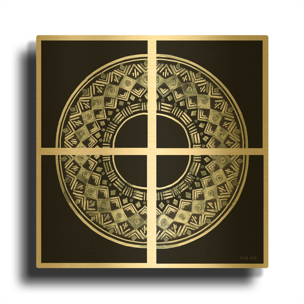 '4 Patch Medallion' By Cindy Jacobs Gold Metal Wall Art