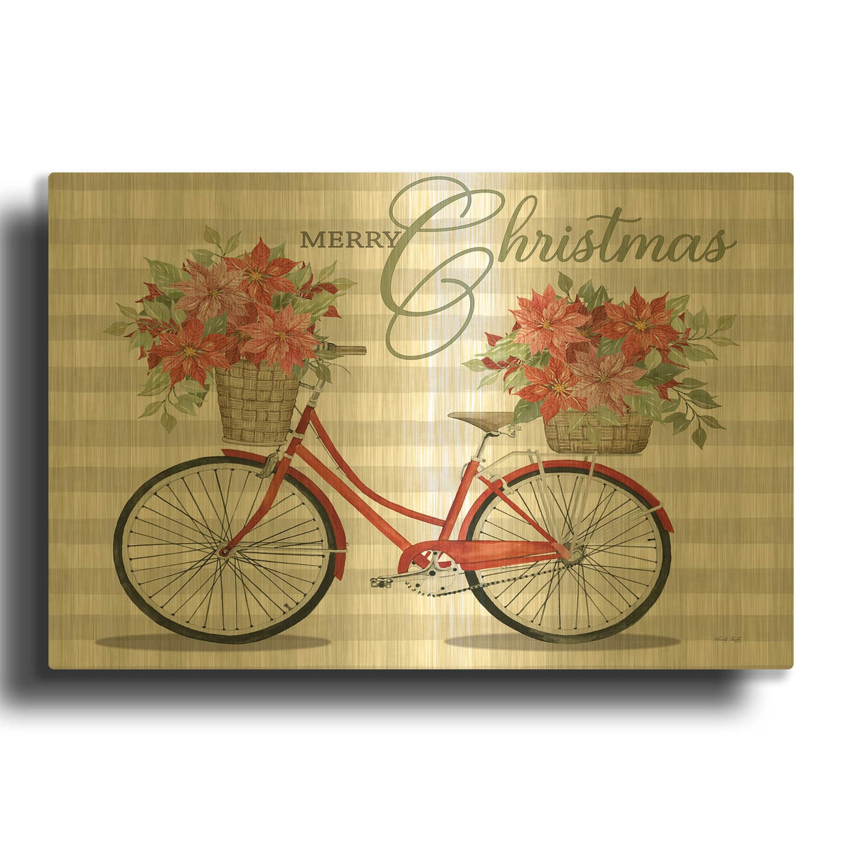 'Merry Christmas Bicycle I' By Cindy Jacobs Gold Metal Wall Art