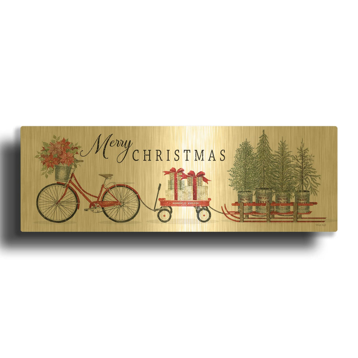 'Christmas Delivery Trio' By Cindy Jacobs Gold Metal Wall Art