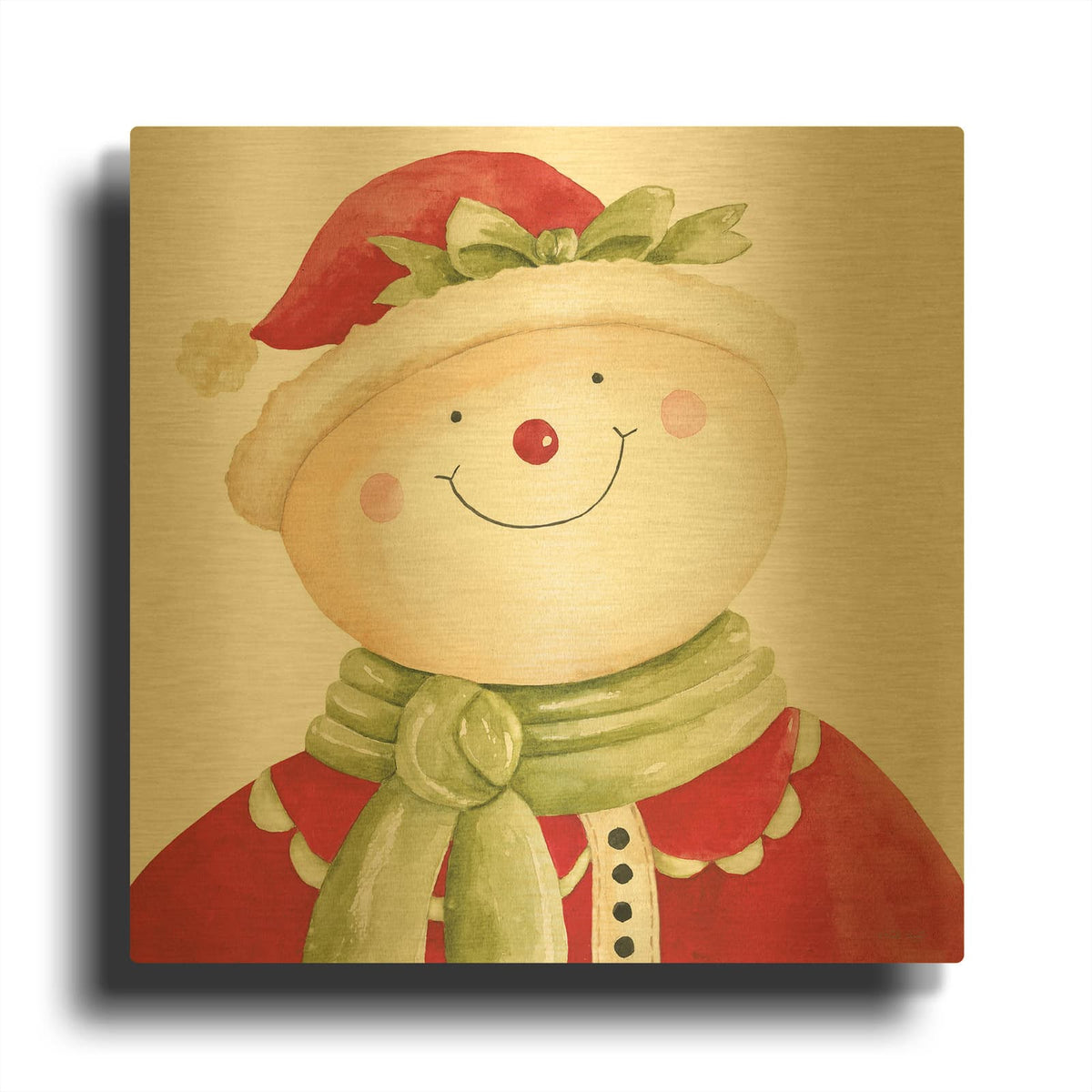'Holiday Snowman' By Cindy Jacobs Gold Metal Wall Art