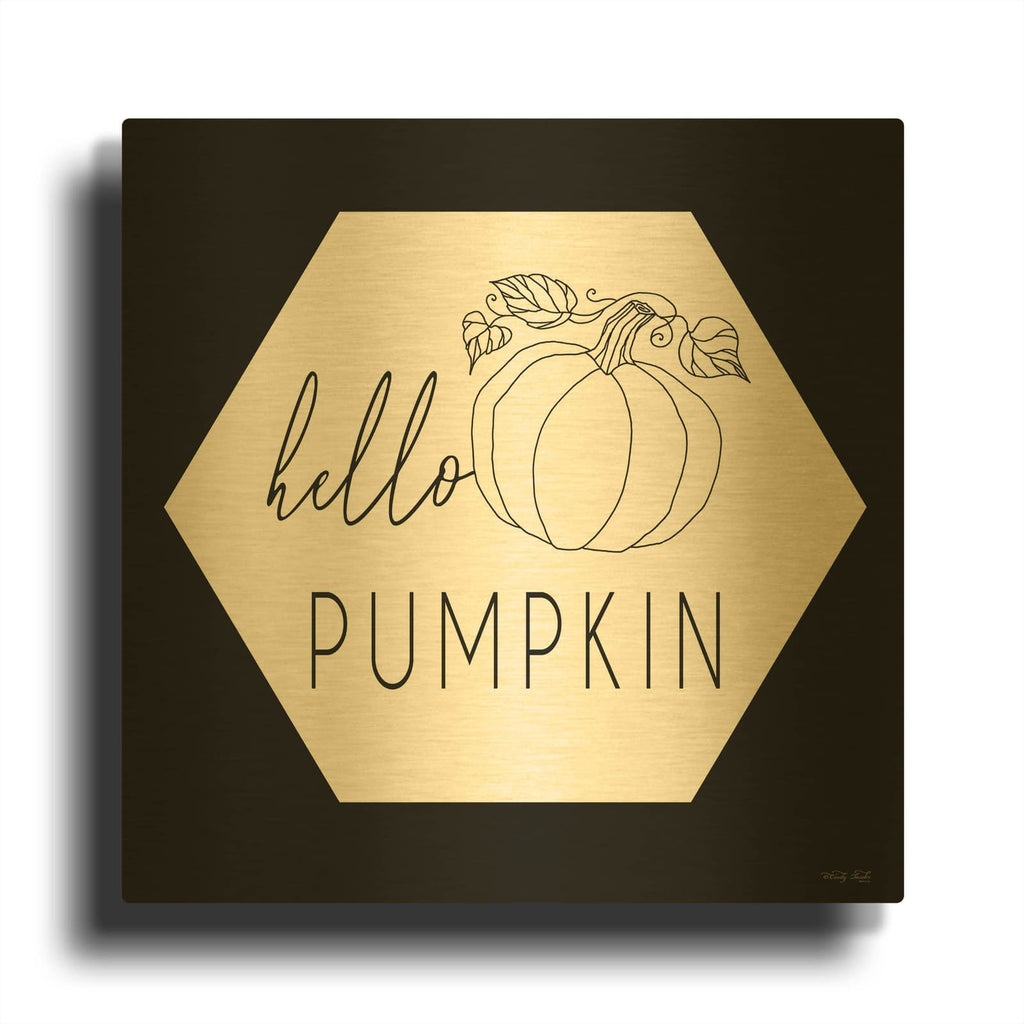 'Hello Pumpkin Hexagon' By Cindy Jacobs Gold Metal Wall Art