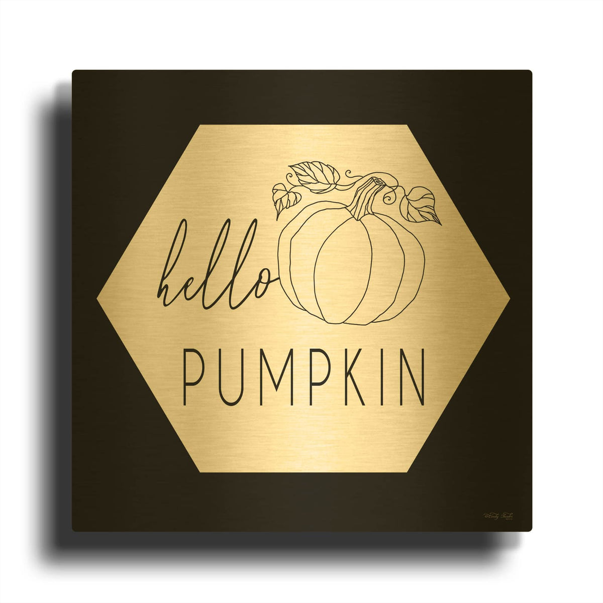 'Hello Pumpkin Hexagon' By Cindy Jacobs Gold Metal Wall Art