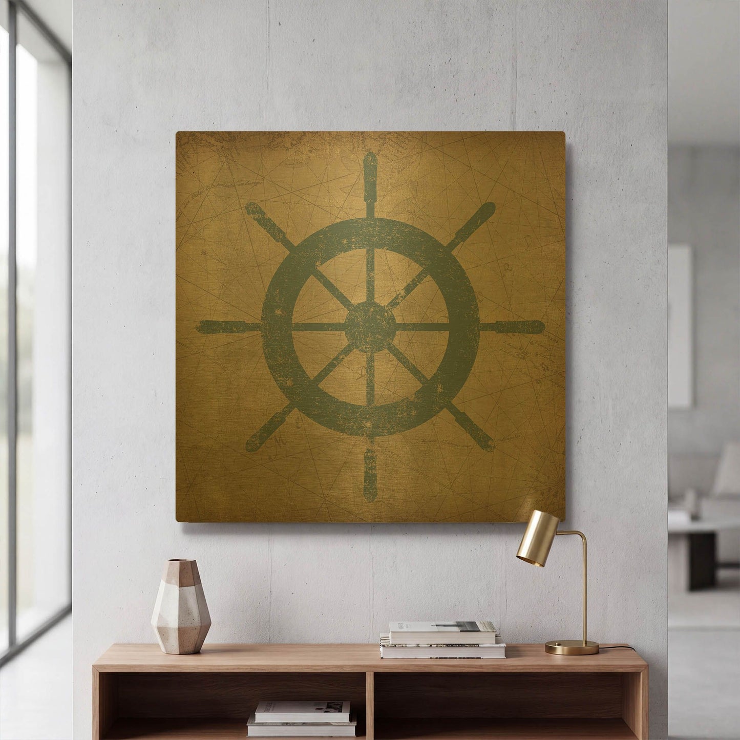 'Nautical Shipwheel' By Ryan Fowler Gold Metal Wall Art