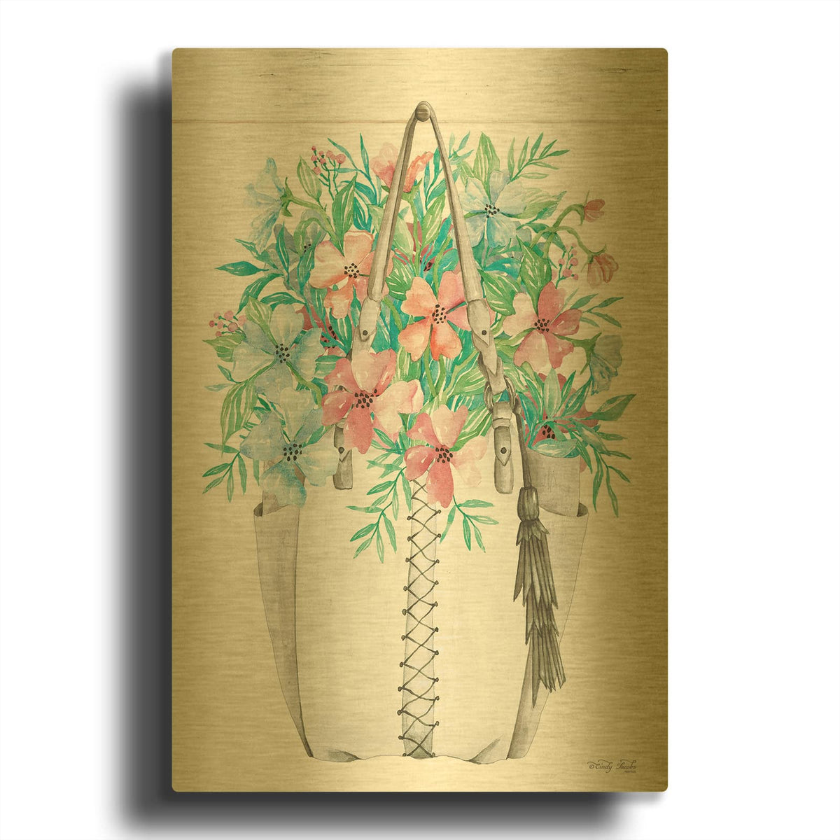 'Floral Pop II' By Cindy Jacobs Gold Metal Wall Art