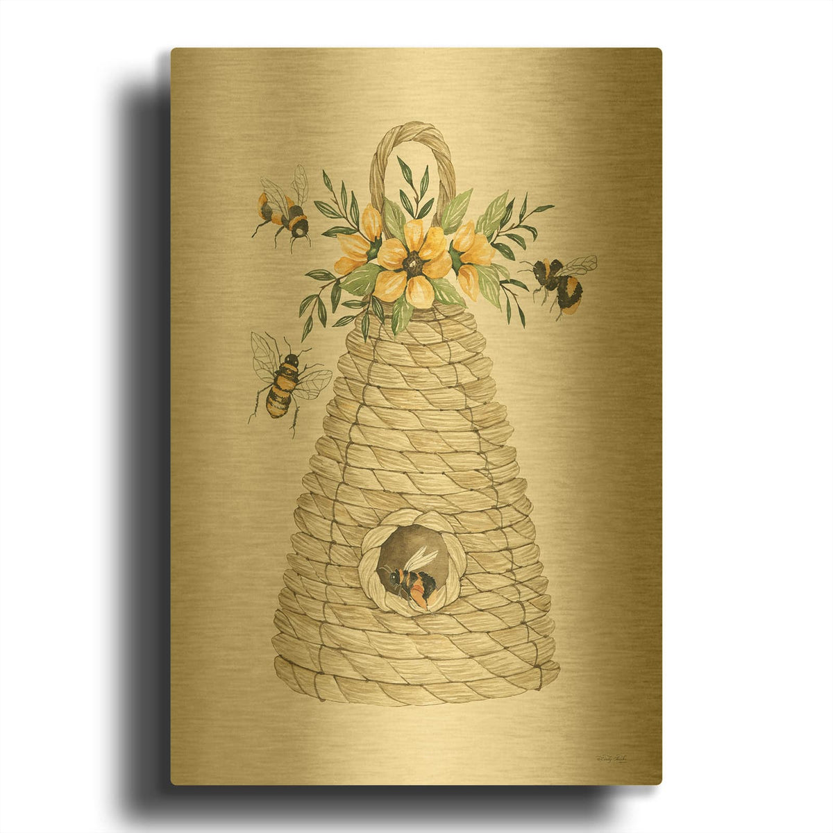 'Bee Hive Home' By Cindy Jacobs Gold Metal Wall Art