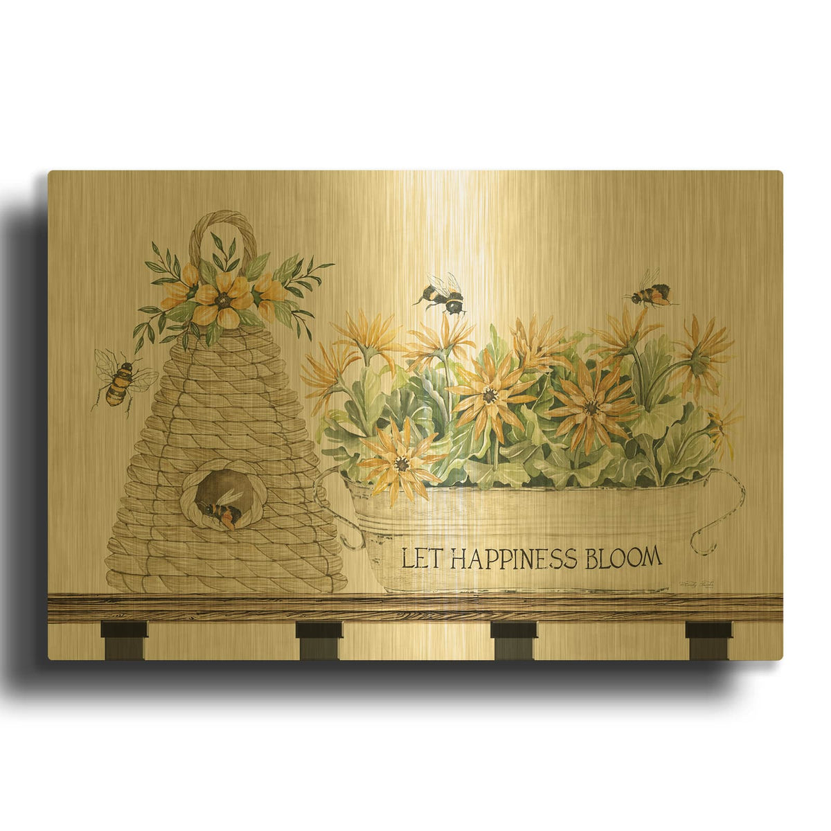 'Let Happiness Bloom Bee Hive' By Cindy Jacobs Gold Metal Wall Art