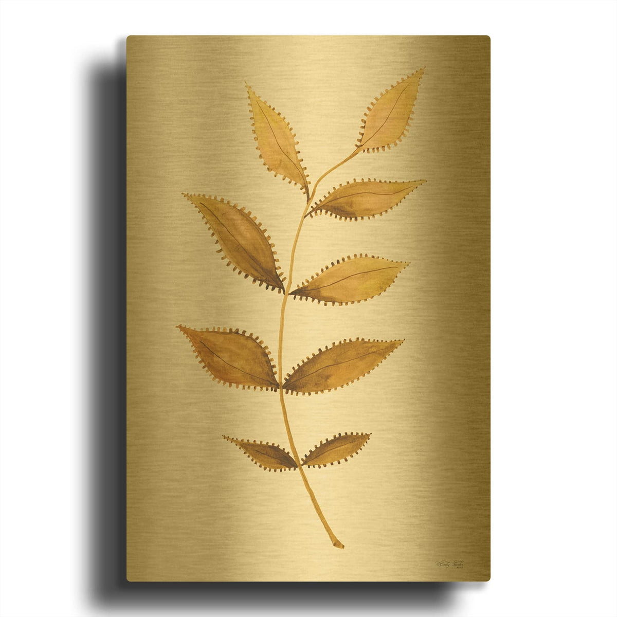'Golden Spotted Leaves' By Cindy Jacobs Gold Metal Wall Art