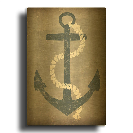 'Nautical Anchor Vertical Gray' By Ryan Fowler Gold Metal Wall Art