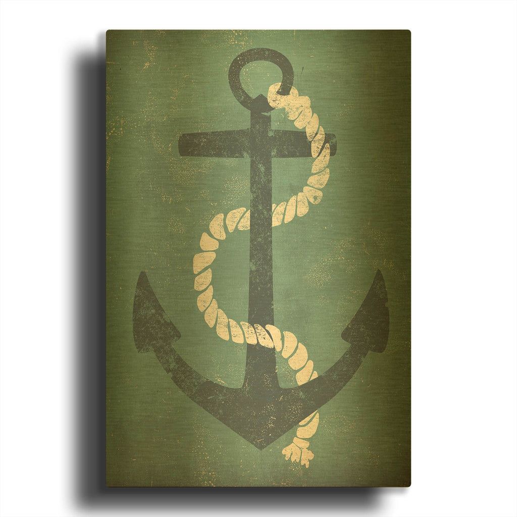 'Nautical Anchor Vertical Blue' By Ryan Fowler Gold Metal Wall Art