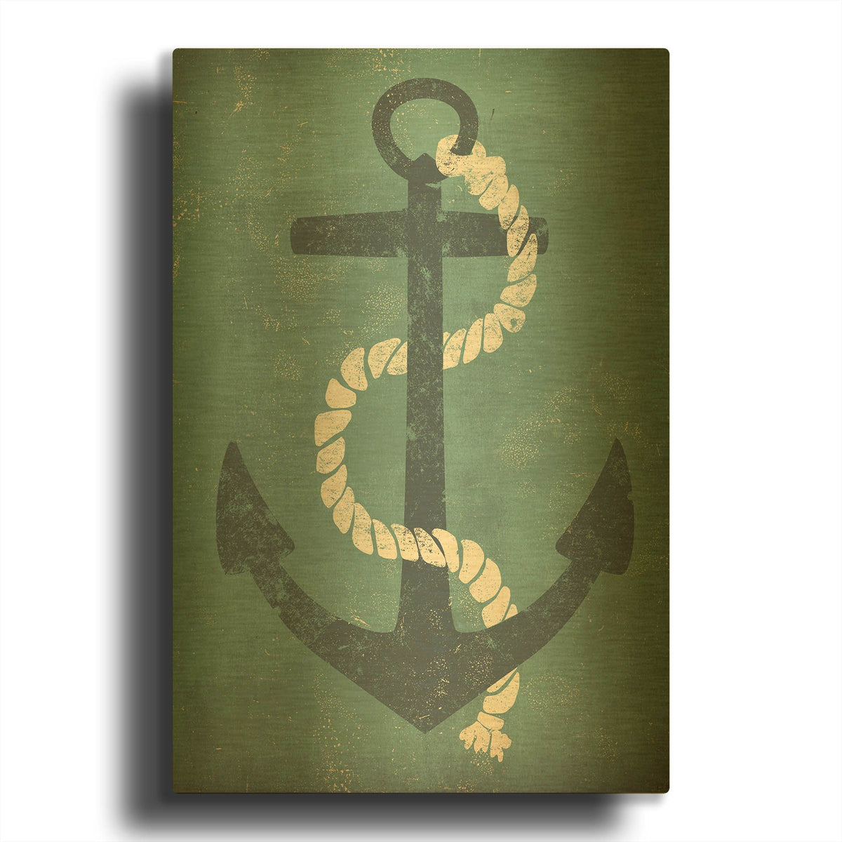 'Nautical Anchor Vertical Blue' By Ryan Fowler Gold Metal Wall Art