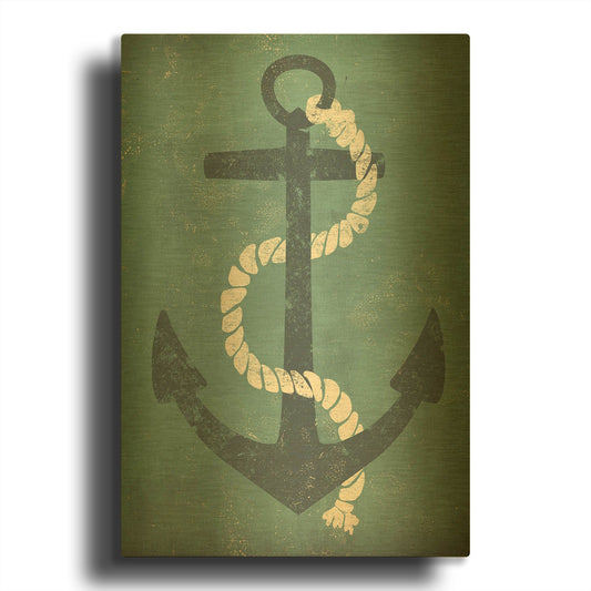 'Nautical Anchor Vertical Blue' By Ryan Fowler Gold Metal Wall Art