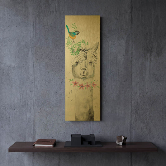 'Twinkle the Alpaca' By Diane Fifer Gold Metal Wall Art