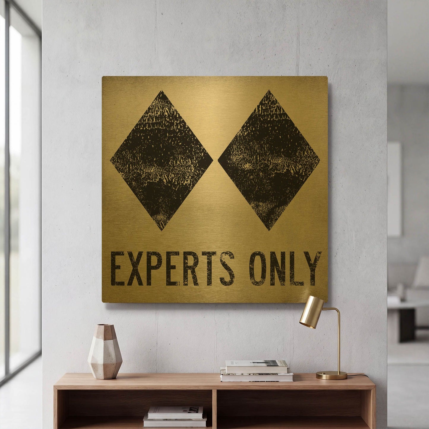 'Experts Only White' By Ryan Fowler Gold Metal Wall Art