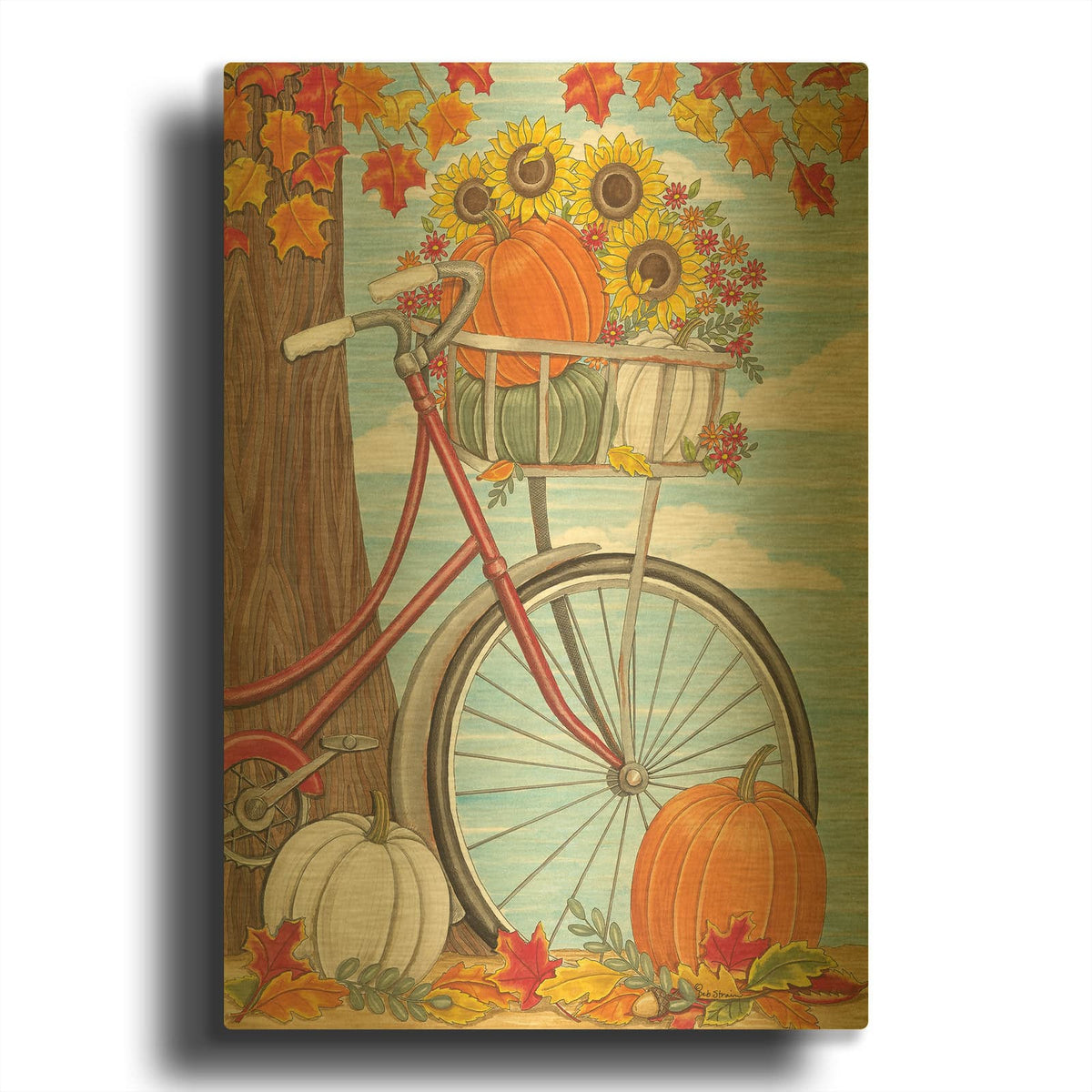 'Fall Bicycle' By Deb Strain Gold Metal Wall Art