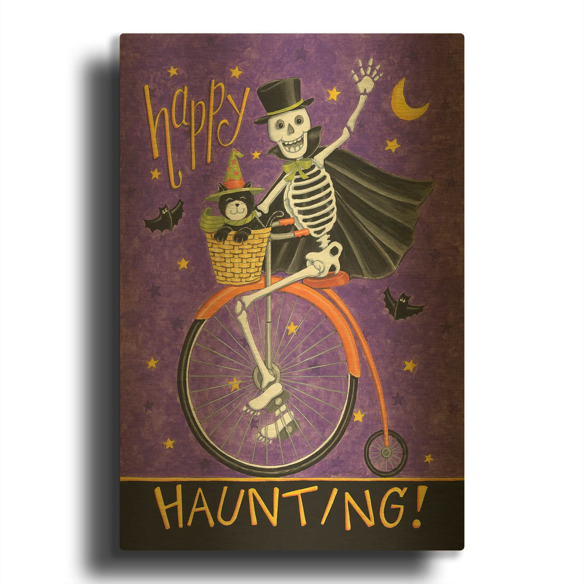 'Skelton on Bicycle' By Deb Strain Gold Metal Wall Art