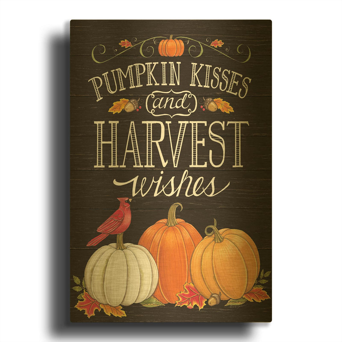 'Pumpkin Kisses & Harvest Wishes' By Deb Strain Gold Metal Wall Art