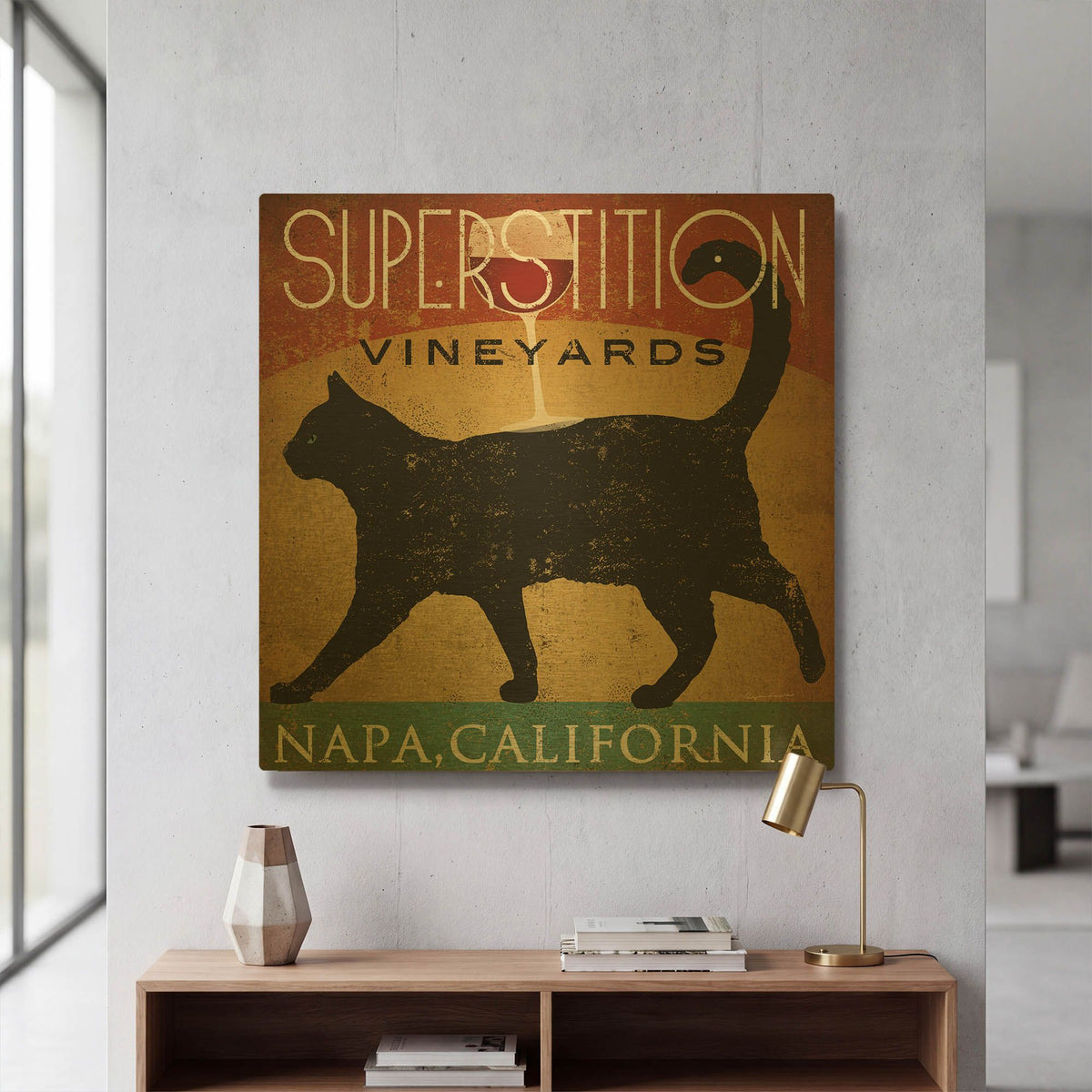 'Superstition Vineyards Cat' By Ryan Fowler Gold Metal Wall Art