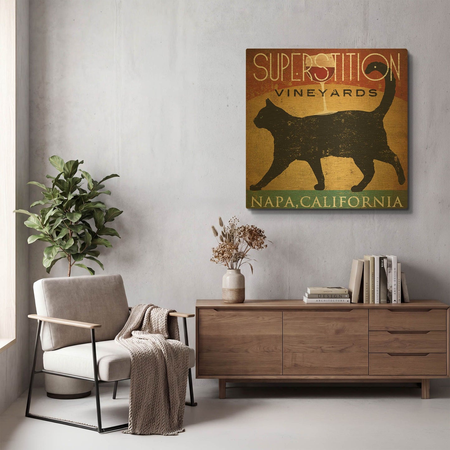 'Superstition Vineyards Cat' By Ryan Fowler Gold Metal Wall Art