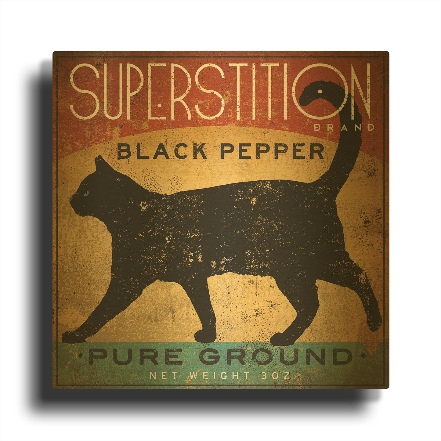 'Superstition Black Pepper Cat' By Ryan Fowler Gold Metal Wall Art